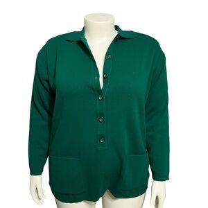 Karen Lessly Green Button-Up Pullover Acrylic Sweater Sz-2X